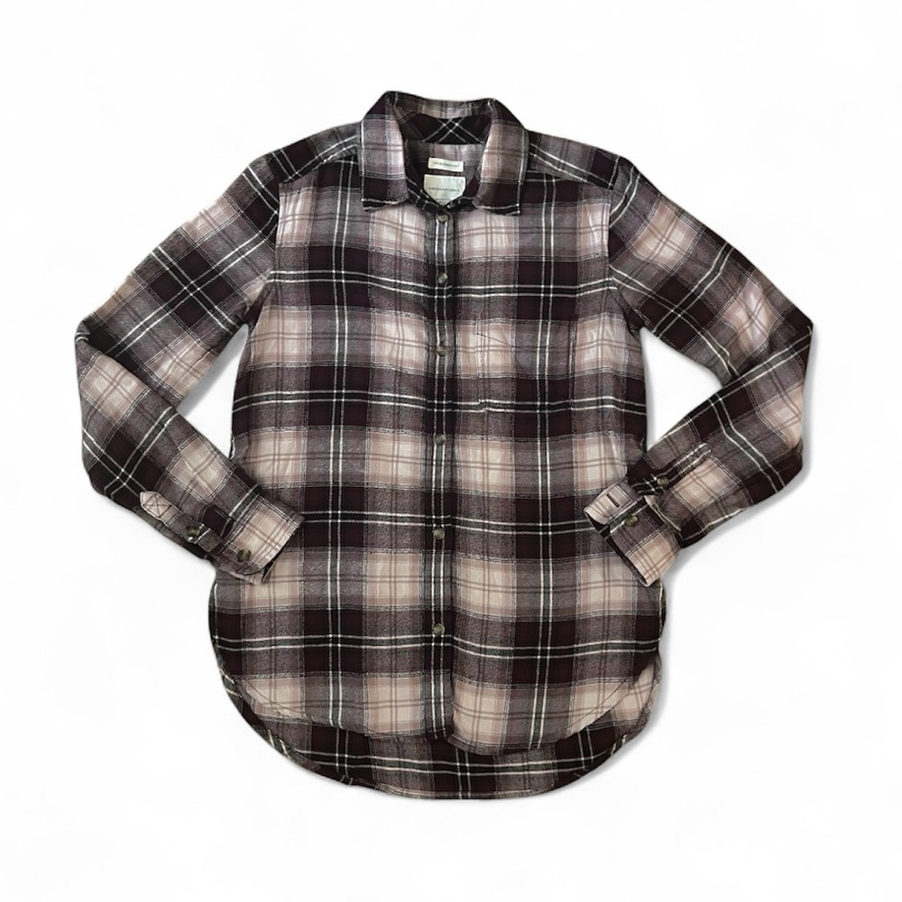 American Eagle Purple Plaid Boyfriend Fit Cotton Flannel Shirt Size XS